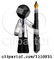 Black Doctor Scientist Man Holding Giant Calligraphy Pen