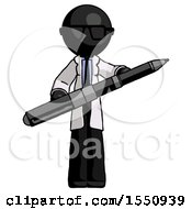 Black Doctor Scientist Man Posing Confidently With Giant Pen