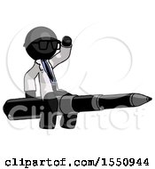 Black Doctor Scientist Man Riding A Pen Like A Giant Rocket