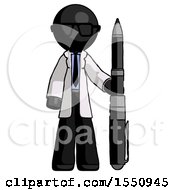 Black Doctor Scientist Man Holding Large Pen