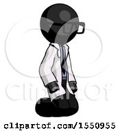 Black Doctor Scientist Man Kneeling Angle View Right