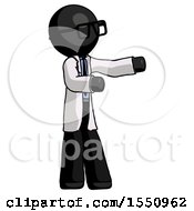 Black Doctor Scientist Man Presenting Something To His Left