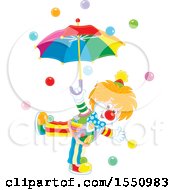 Clipart Of A Happy Clown With An Umbrella And Balls Royalty Free Vector Illustration