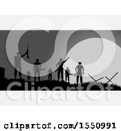 Poster, Art Print Of Silhouetted Group Of Soldiers On A Battle Field Against A Full Moon With White Panels
