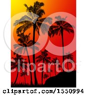 Clipart Of A Tropical Sunset With Silhouetted Palm Trees Royalty Free Vector Illustration