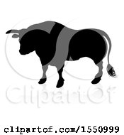 Poster, Art Print Of Silhouetted Black Bull With A Shadow On A White Background