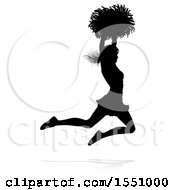 Clipart Of A Silhouetted Cheerleader Jumping With A Reflection Or Shadow Royalty Free Vector Illustration
