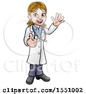 Clipart Of A Cartoon Friendly White Female Doctor Waving And Giving A Thumb Up Royalty Free Vector Illustration