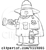 Poster, Art Print Of Cartoon Lineart Male Ranger Holding A Flashlight And Firearm