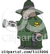 Poster, Art Print Of Cartoon Black Male Ranger Holding A Flashlight And Firearm