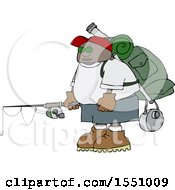 Poster, Art Print Of Cartoon Black Man With Camping And Fishing Gear