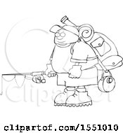 Poster, Art Print Of Cartoon Lineart Man With Camping And Fishing Gear