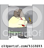 Cartoon Black Man Writing In His Office Cubicle
