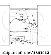 Cartoon Lineart Man Writing In His Office Cubicle