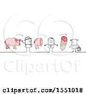 Clipart Of A Stick Man Farmer Selling Pork To A Grocer And Consumer Royalty Free Vector Illustration by NL shop