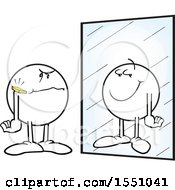 Clipart Of A Moodie Character With A Chip On His Shoulder Seeing A Friendly Reflection In A Mirror Royalty Free Vector Illustration