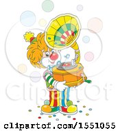 Poster, Art Print Of Cute Clown Holding A Phonograph And Playing Music