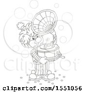 Lineart Clown Holding A Phonograph And Playing Music