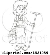 Poster, Art Print Of Lineart Window Washer Woman Holding A Bucket And Squilgee