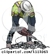 Poster, Art Print Of Worker Operating A Pneumatic Drill