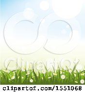 Clipart Of A Spring Time Grass Flower And Sky Background Royalty Free Vector Illustration