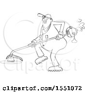 Clipart Of A Cartoon Lineart Male Landscaper Or Gardener Using A Weed Trimmer Royalty Free Vector Illustration