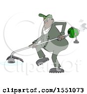 Cartoon Black Male Landscaper Or Gardener Using A Weed Trimmer