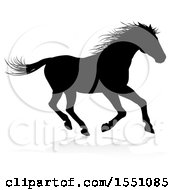 Clipart Of A Silhouetted Horse With A Reflection Or Shadow Royalty Free Vector Illustration