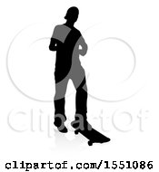Clipart Of A Silhouetted Male Skateboarder With A Reflection Or Shadow On A White Background Royalty Free Vector Illustration by AtStockIllustration