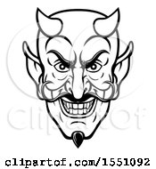 Clipart Of A Black And White Grinning Evil Devil Face Royalty Free Vector Illustration