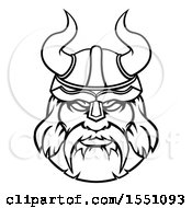 Poster, Art Print Of Black And White Tough Male Viking Warrior Face Wearing A Horned Helmet