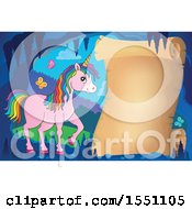 Poster, Art Print Of Blank Scroll And Pink Unicorn With Colorful Hair