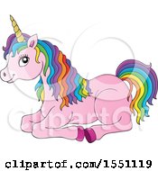 Poster, Art Print Of Resting Pink Unicorn With Colorful Hair