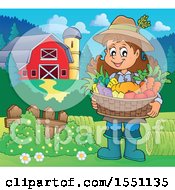 Poster, Art Print Of Farmer Girl Holding A Basket Of Produce Near A Barn