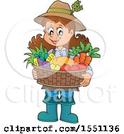 Poster, Art Print Of Farmer Girl Holding A Basket Of Produce