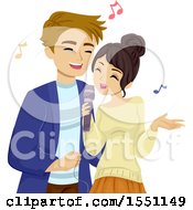 Clipart Of A Teenage Couple Singing Karaoke Royalty Free Vector Illustration