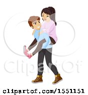 Clipart Of A Teen Boy Giving His Girlfriend A Piggy Back Ride Royalty Free Vector Illustration
