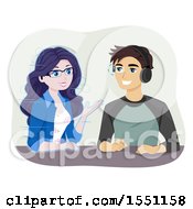 Clipart Of A Teen Couple Using Augmented Reality To Talk Royalty Free Vector Illustration