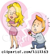 Clipart Of A Woman Turning Down A Mans Marriage Proposal Royalty Free Vector Illustration