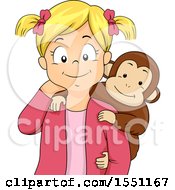 Poster, Art Print Of Happy Girl With A Pet Monkey On Her Shoulder