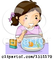 Poster, Art Print Of Happy Girl Feeding Her Pet Gold Fish