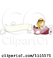 Clipart Of A Girl Flying An Airplane With An Aerial Banner Royalty Free Vector Illustration