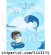 Poster, Art Print Of Boy In A Boat Waving At A Whale Spouting The Word Blue