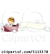 Clipart Of A Boy Flying An Airplane With An Aerial Banner Royalty Free Vector Illustration