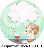 Poster, Art Print Of Boy Scientist Conducting An Experiement With A Thought Cloud Emerging From A Container