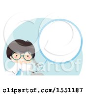 Poster, Art Print Of Boy Using A Science Lab Microscope Showing A Zoomed In Circle Of A Specimen
