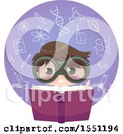 Scientist Boy Reading A Book In A Circle Of Chemistry Elements