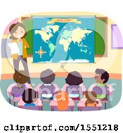 Clipart Of A Group Of Children Listening To Their Teacher In Geography Class Royalty Free Vector Illustration