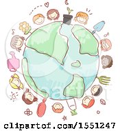 Poster, Art Print Of Group Of Children With Gardening Tools Around A Globe