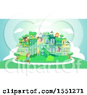 Clipart Of A Group Of Children In A Green City Royalty Free Vector Illustration